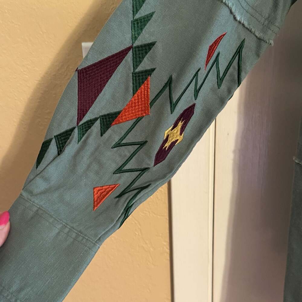 Panhandle Western Shirt Womens M Olive Green Embroidered Aztec Snap Front - Picture 6 of 14